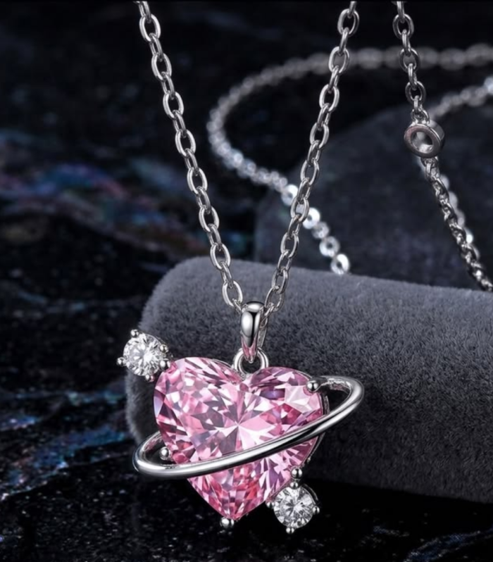 Pink Heart Galaxy Pendant