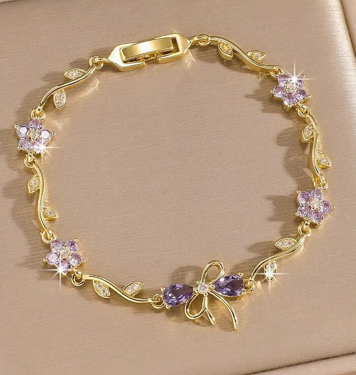 Elegant Gold Purple Flower Bracelet