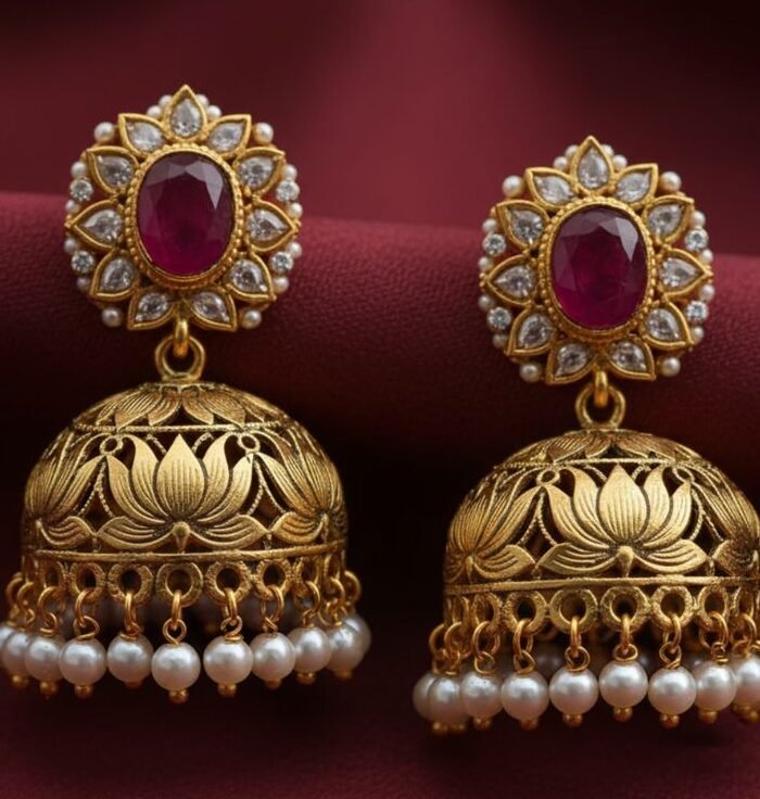 Handcrafted Meenakari Jhumkas with Pearls