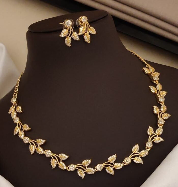 beautiful and stunning gold plated semi neck set with earrings