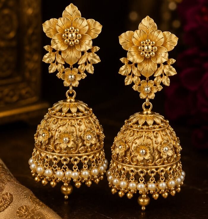 Beautiful golden floral earrings